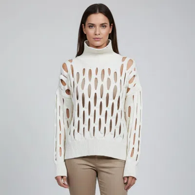 Pre-owned Alaïa White Knit Cut Out Detail Turtleneck Sweater M