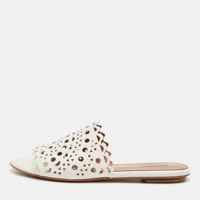 Pre-owned Alaïa White Leather Vienne Flat Slides Size 41
