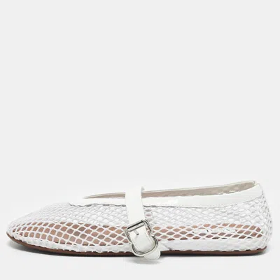 Pre-owned Alaïa White Mesh And Patent Leather Buckle Detail Ballet Flats Size 36.5