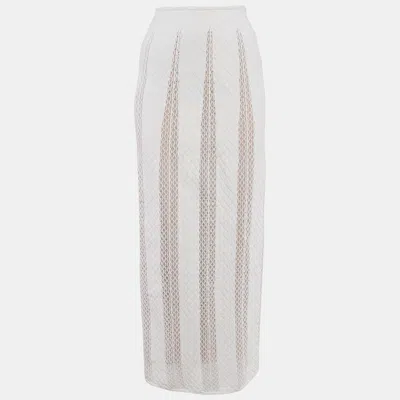 Pre-owned Alaïa White Patterned Knit Long Skirt S