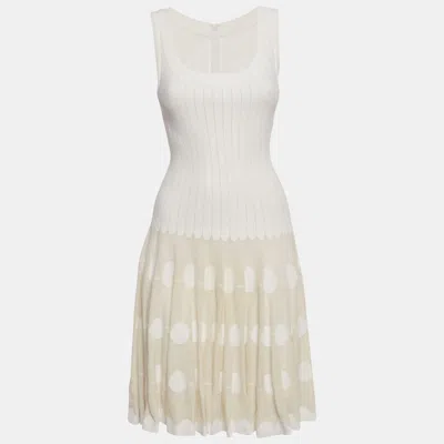 Pre-owned Alaïa White Patterned Knit Sleeveless Flared Short Dress M