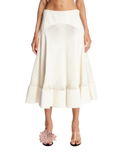 Alaïa White Perforated Leather Flared Skirt In Neutral