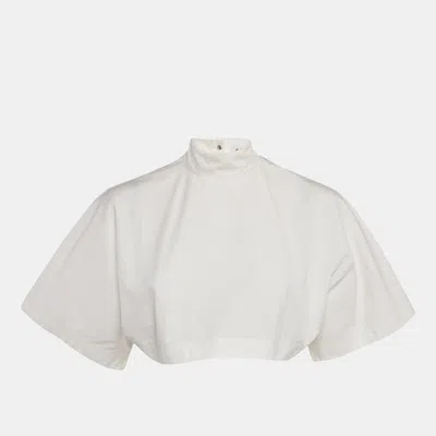 Pre-owned Alaïa White Poplin High-neck Crop Top S