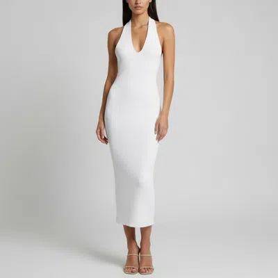 Pre-owned Alaïa White Rib Knit Cutout Halter Neck Midi Dress M