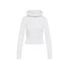 Alaïa Hooded Cropped Ribbed Wool-blend Sweater In White