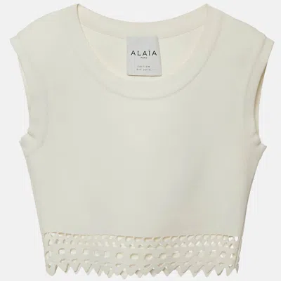 Pre-owned Alaïa White Stretch Knit Cut-out Crop S