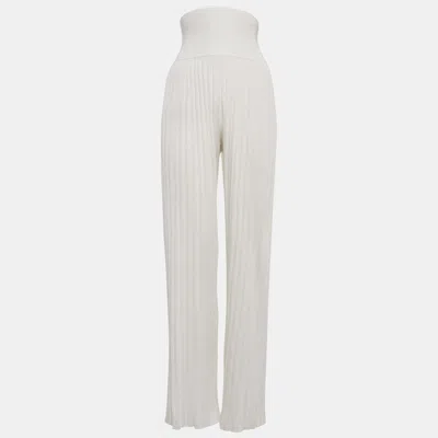 Pre-owned Alaïa White Stretch Rib Knit Palazzo Pants Xs