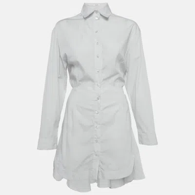 Pre-owned Alaïa White Striped Cotton Tina Dress S