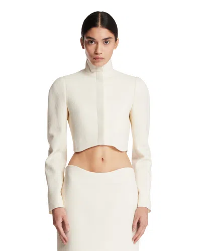 Alaïa White Tailored Wool Crepe Jacket In White Bianco   #ffffff