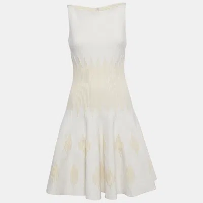 Pre-owned Alaïa White Textured Stretch Knit Flared Mini Dress M