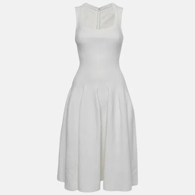 Pre-owned Alaïa White White Textured Knit Sleeveless Flared Knee Length Dress S