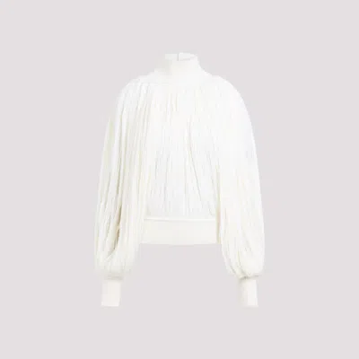 ALAÏA WHITE WOOL FRINGES JUMPER