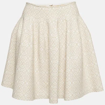 Pre-owned Alaïa White/gold Lurex Jacquard Knit Flared Mini Skater Skirt M