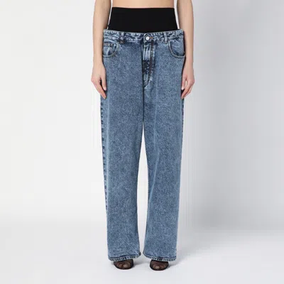 Alaïa Wide Denim Jeans With Knitted Band In Blue