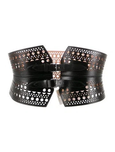 Pre-owned Alaïa Wide Leather Waist Belt In Black