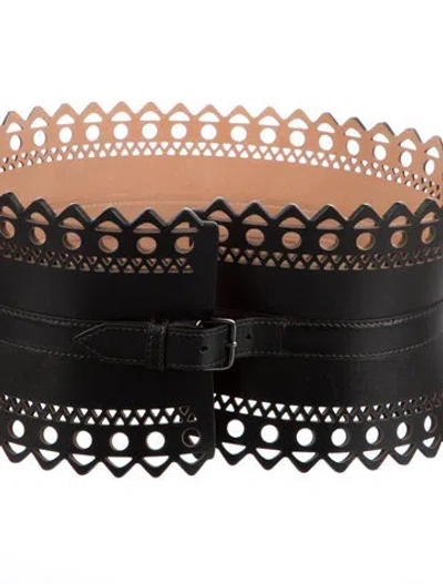 Pre-owned Alaïa Wide Leather Waist Belt In Black
