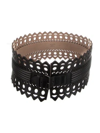 Pre-owned Alaïa Wide Leather Waist Belt In Black