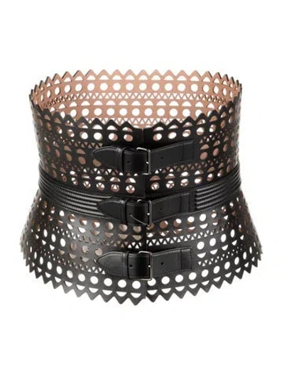 Pre-owned Alaïa Wide Leather Waist Belt In Black