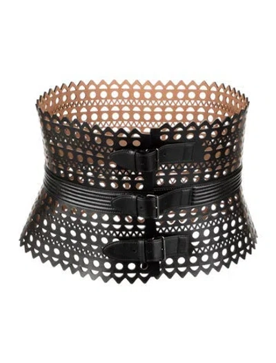 Pre-owned Alaïa Wide Leather Waist Belt In Black