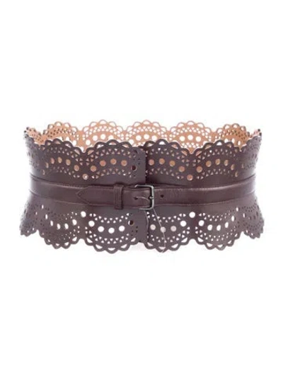 Pre-owned Alaïa Wide Leather Waist Belt In Brown