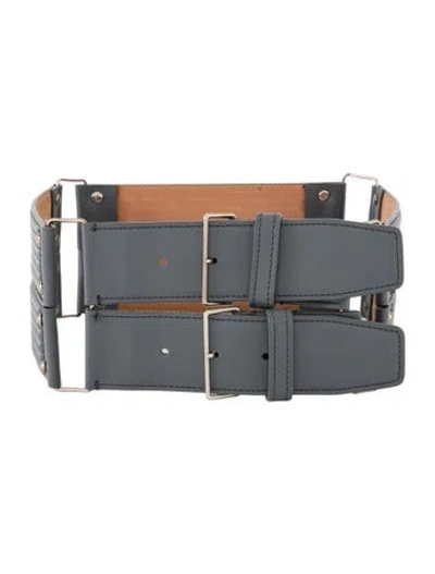 Pre-owned Alaïa Wide Leather Waist Belt In Gray