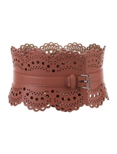 Pre-owned Alaïa Wide Leather Waist Belt In Pink