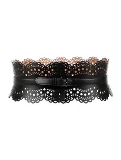 Pre-owned Alaïa Wide Leather Waist Belt W/ Tags In Black