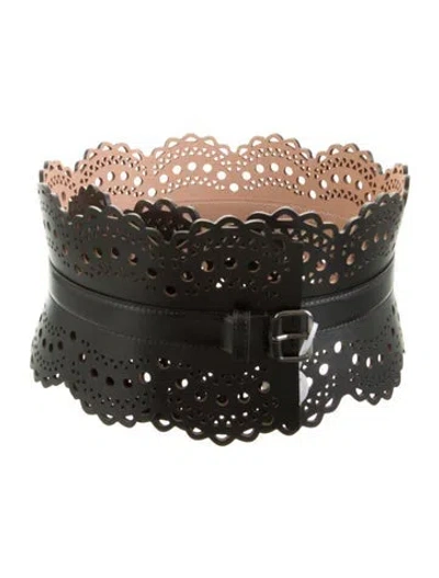 Pre-owned Alaïa Wide Leather Waist Belt W/ Tags In Black