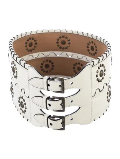 Pre-owned Alaïa Wide Leather Waist Belt In White
