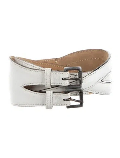 Pre-owned Alaïa Wide Leather Waist Belt In White
