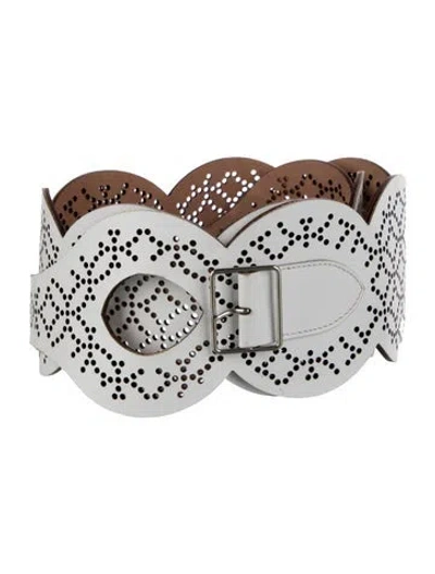 Pre-owned Alaïa Wide Leather Waist Belt In White