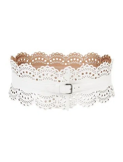 Pre-owned Alaïa Wide Leather Waist Belt In White