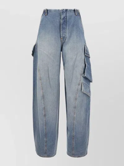 Alaïa Wide Leg Jeans Belt Loops Cargo Pockets In Blue