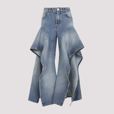 Alaïa Wide Leg Ruffle Pants For Women In Blue