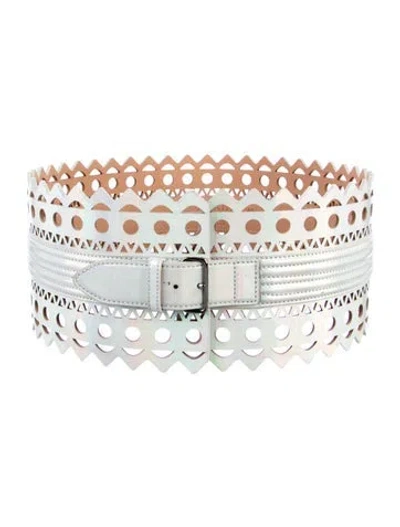 Pre-owned Alaïa Wide Patent Leather Waist Belt In Gray