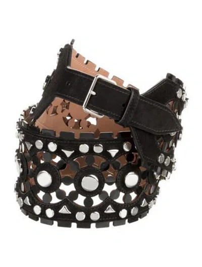 Pre-owned Alaïa Wide Suede Waist Belt In Black