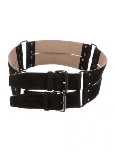 Pre-owned Alaïa Wide Suede Waist Belt In Black