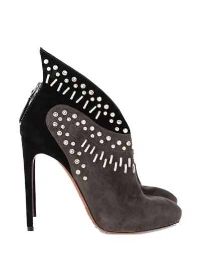 Pre-owned Alaïa Winged Stud-embellishment Ankle Boots In Gray