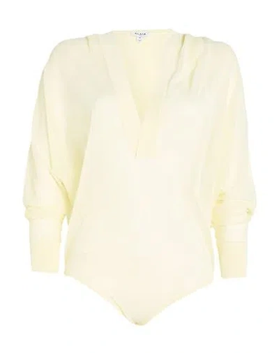 Alaïa Woman Bodysuit Pastel Yellow Size 6 Viscose, Polyamide, Elastane