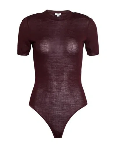Alaïa Woman Bodysuit Plum Size 6 Wool, Silk, Polyamide, Elastane In Burgundy