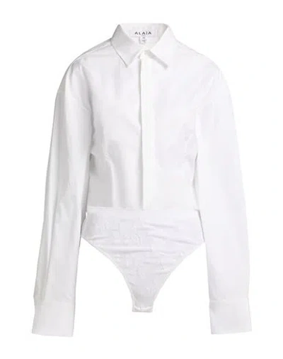 Alaïa Woman Bodysuit White Size 8 Cotton, Nylon, Elastane