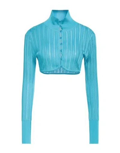 Alaïa Woman Cardigan Azure Size 8 Viscose, Polyamide, Polyurethane In Blue