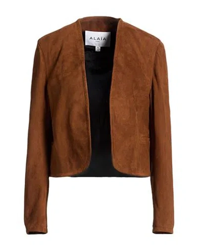 Alaïa Woman Jacket Brown Size 6 Goat Skin In Black