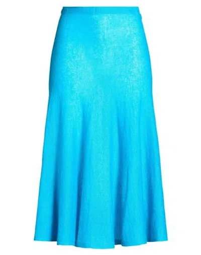 Alaïa Woman Midi Skirt Azure Size 6 Mohair Wool, Polyamide, Wool In Blue