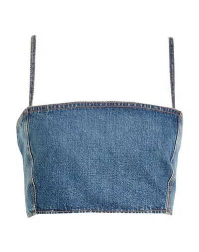 Alaïa Woman Top Blue Size 8 Cotton, Polyurethane