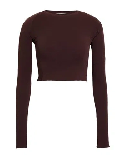 Alaïa Woman T-shirt Chocolate Brown Size 8 Polyamide, Elastane