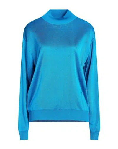 Alaïa Woman Turtleneck Azure Size S Viscose In Blue