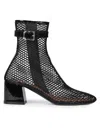 Alaïa Fishnet Patent Leather-trimmed Ankle Boots In Black