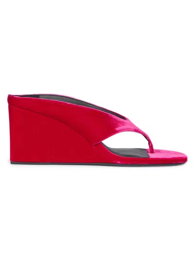 Alaïa Women's 75mm Velvet Wedge Sandals In Red