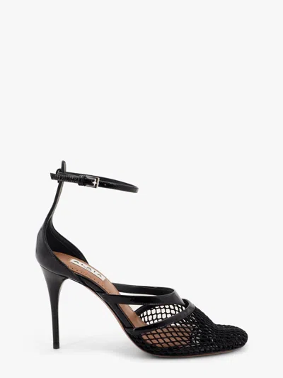 Alaïa Alaia Women Thong Sandals In Fishnet And Patent Leather In Black